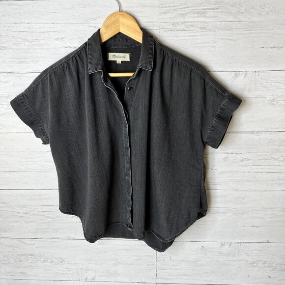 Madewell Top Womens Size XS Black Denim Rolled Sleeve Shirt in Lunar Wash - Picture 4 of 16